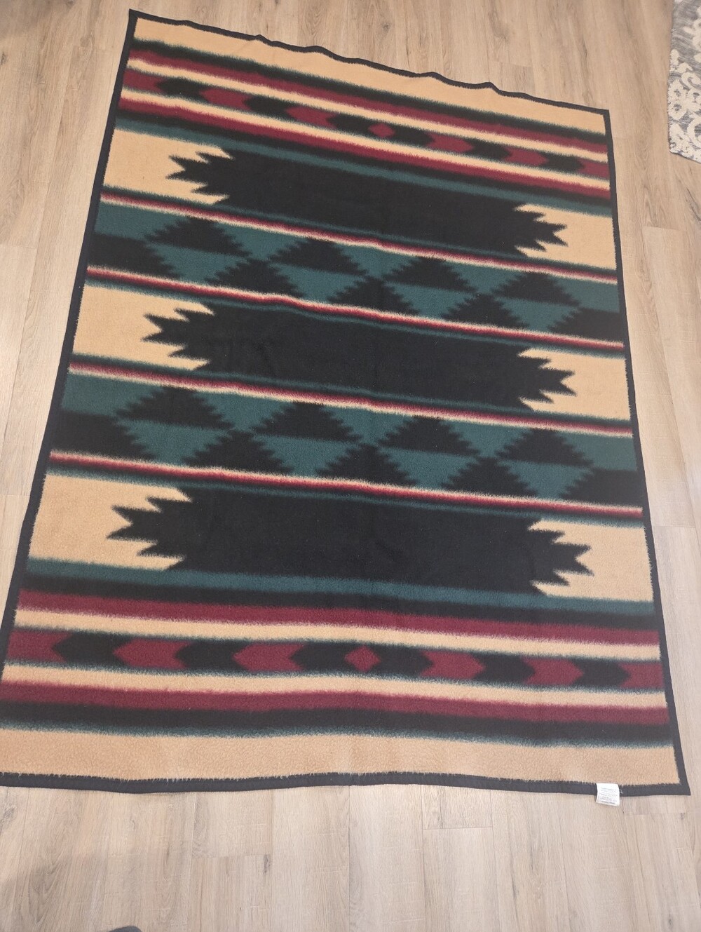 Vtg Reversible Biederlack Blanket Geometric Southwest Aztec Navajo USA 58"x76”